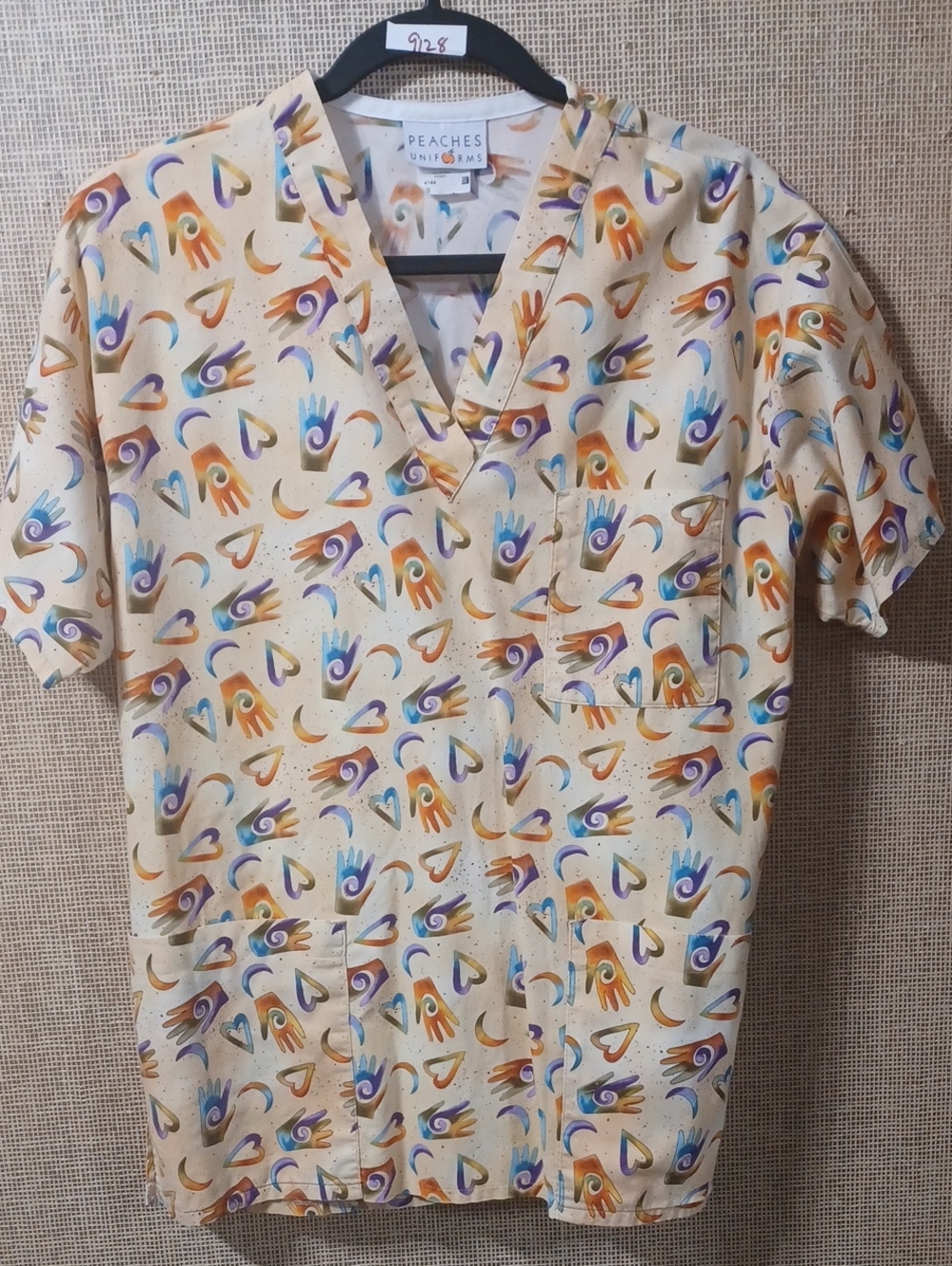 Peaches Uniforms Men's Cream Short-Sleeve Shirt with Multicolor Motif